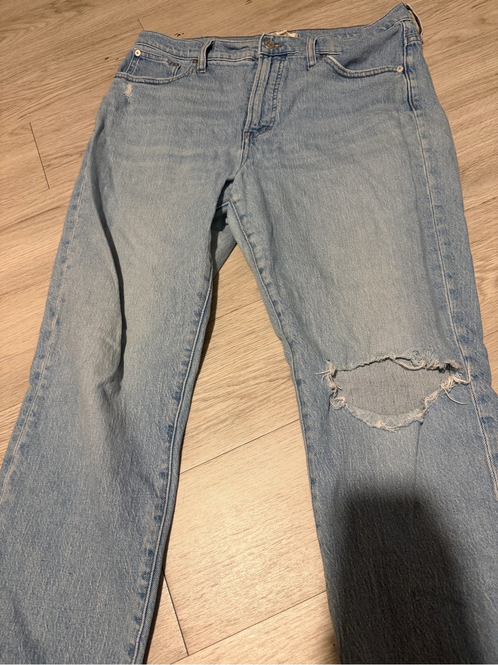 Light Blue Madewell Ripped Straight-Leg Jeans